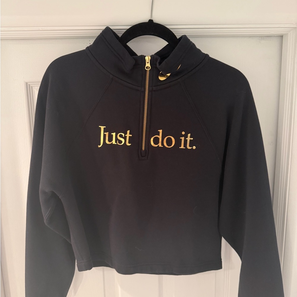 Nike Black and Gold cropped quarterzip Sweatshirt